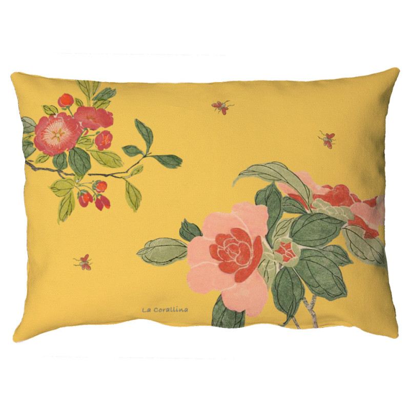 Cuscino Fiori Giardino fondo giallo ocra