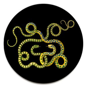 Sottopiatto fondo nero con serpenti gialli