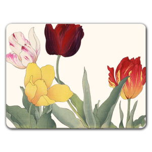Sottopiatto con tulipani colorati su fondo crema