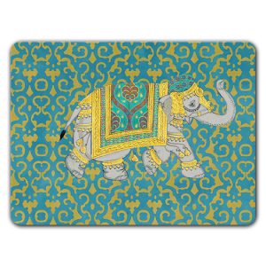 Sottopiatto con Elefante bianco su fondo arabesco azzurro oro