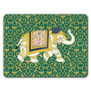 Sottopiatto con Elefante bianco su fondo arabesco verde