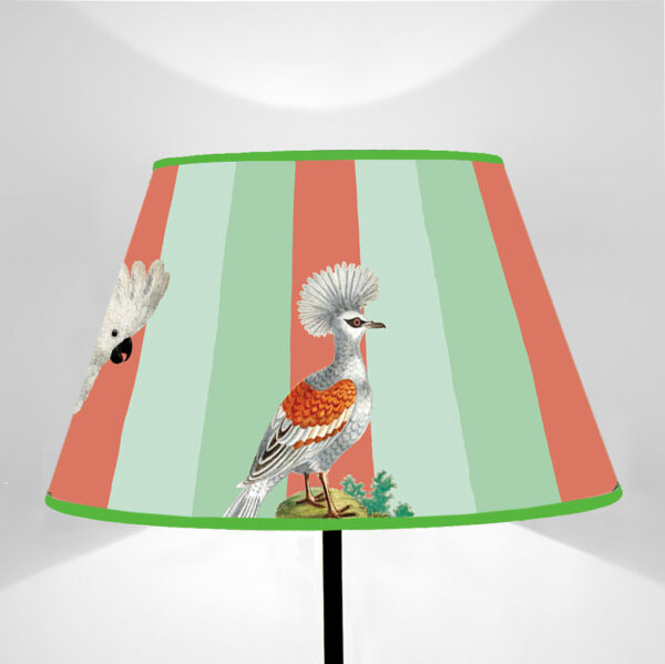 Truncated cone lampshade Lines Grenadine, Pink, Turquoise, and Exotic Birds