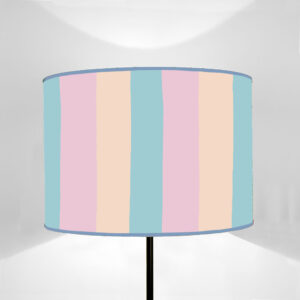 Cylindrical lampshade, printed on canvas, with colored stripes design seashell pink, hermosa pink, calamine.