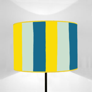 Cylindrical lampshade, printed on canvas, with Colored Stripes design Turquoise and green, antwarp blue, apricot jellow