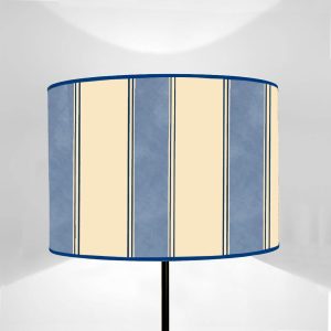 Cylindrical lampshade, printed on canvas, with Avio and Navy Blue Wallpaper Lines design