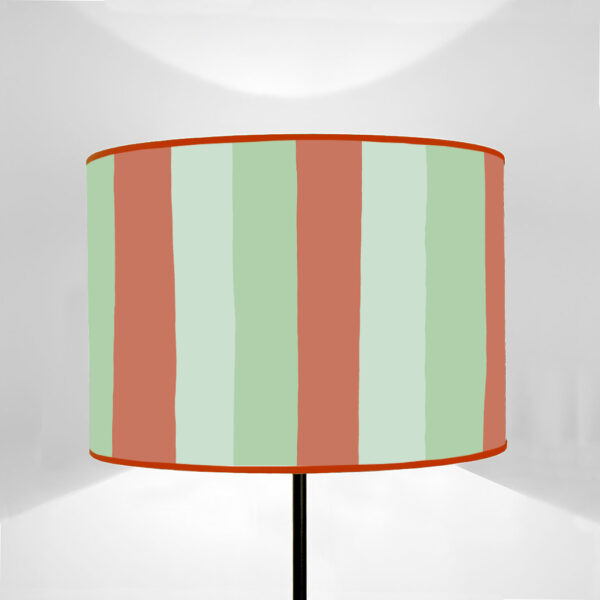Cylinder lampshade vertical stripes grenadine pink-turquoise green