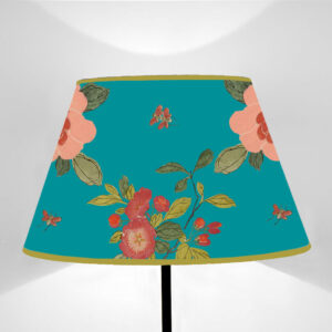 Lampshade Truncated cone Flowers on Peacock Blue