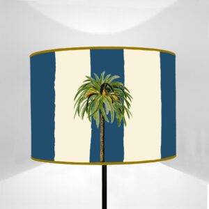 Flora Cylinder Lampshade with Blue Stripes and Ibiza Palms