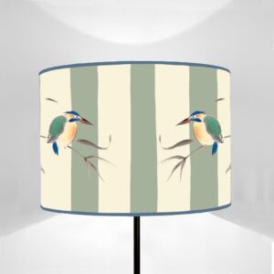 Fauna Kingfisher Cylinder Lampshade on Glauco Stripes
