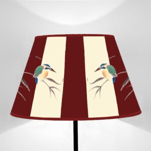 Truncated Cone Fauna Kingfisher Lampshade on Bordeaux Stripes